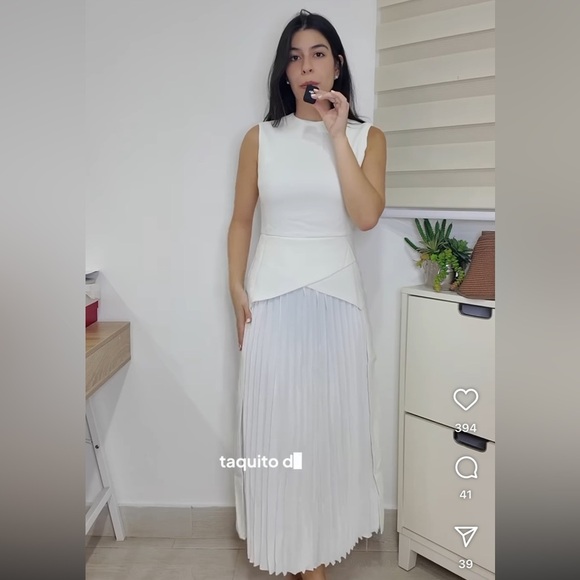 Commense White Dress with Pleated Front - Picture 4 of 9